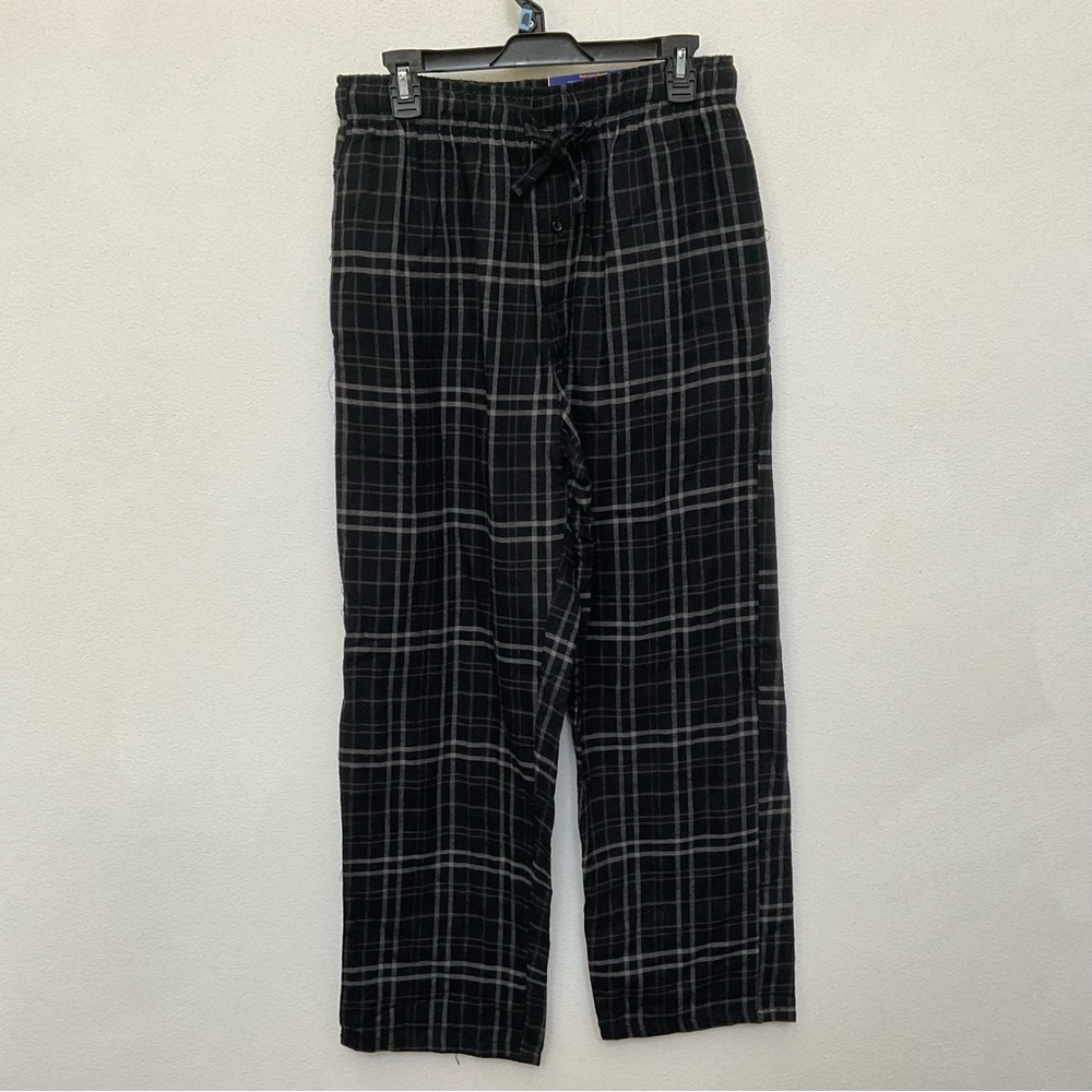 NWT Fruit of the Loom Black, Grey Plaid 100% Cotton Flannel Sleep Pants Size Med
